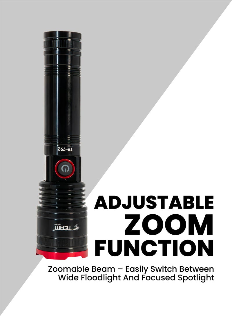 TEAM Zoomable LED Flashlight, 15W High Power Torch, 550 Lumens, Rechargeable 4000mAh Battery, Type-C Fast Charging, Aircraft Aluminum Body, 4 Modes, Waterproof, Long Range 1500m - Image 3